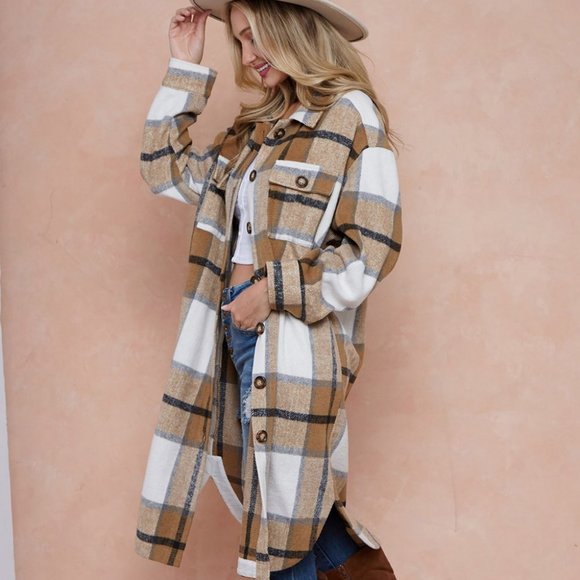 new ON BLUE DUSTER FLANNEL SHAKET JACKET SHIRT mustard plaid western boho SM-LG - Picture 2 of 7